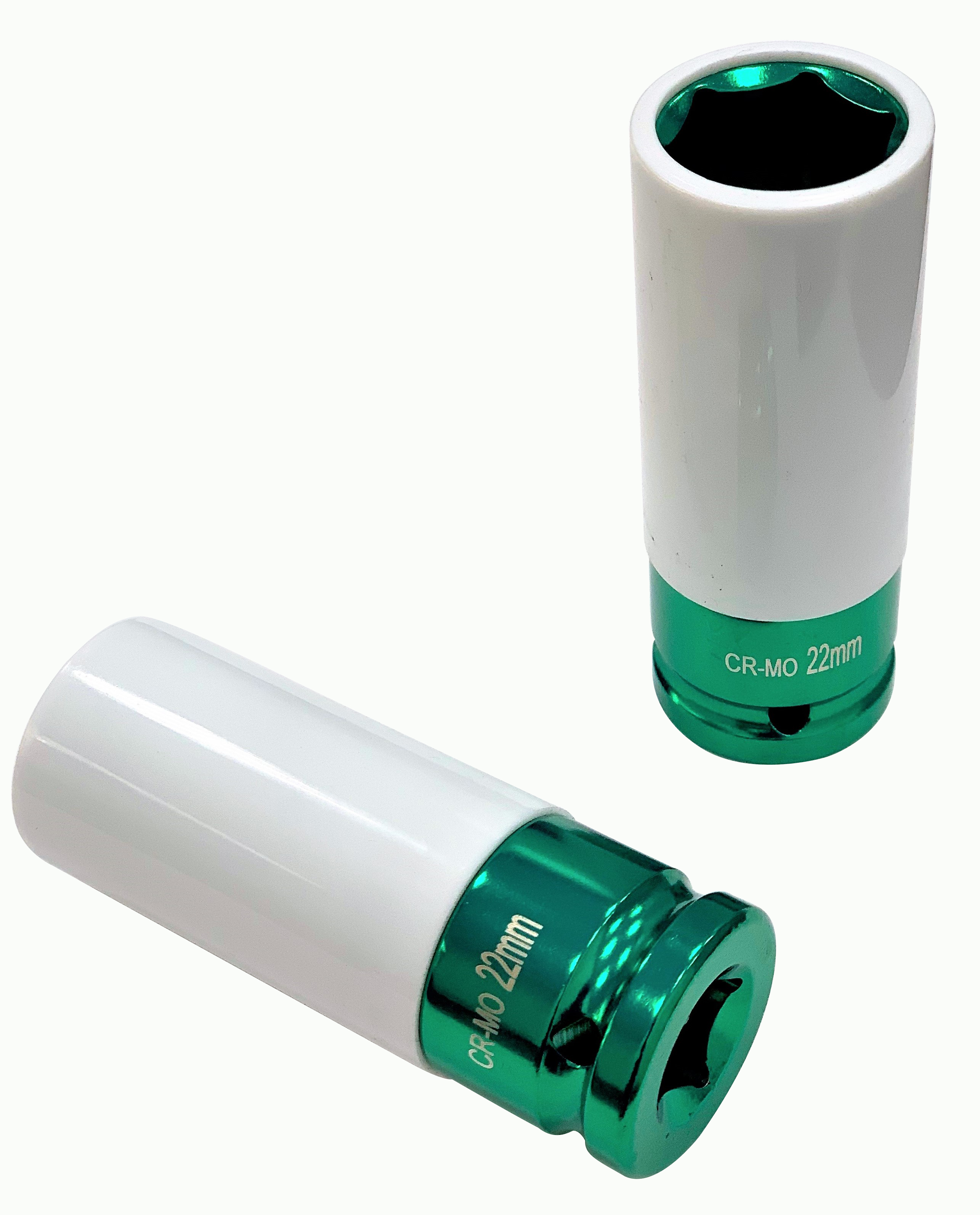 1／2" DR. × 22mm 6PT Flank Thin Wall Deep Impact Sockets with Plastic Sleeves